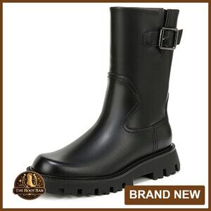 Leather Mid-Calf Boots with Platform Heel Side Zipper